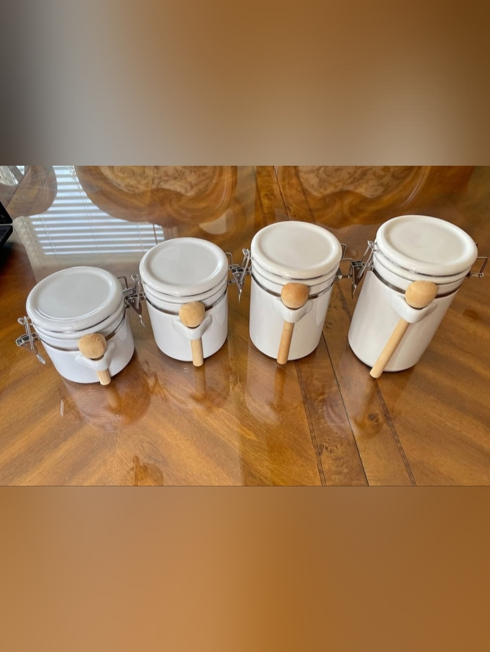 Anchor Hocking White Ceramic Kitchen Canister Set with Wooden Spoons (4-piece)